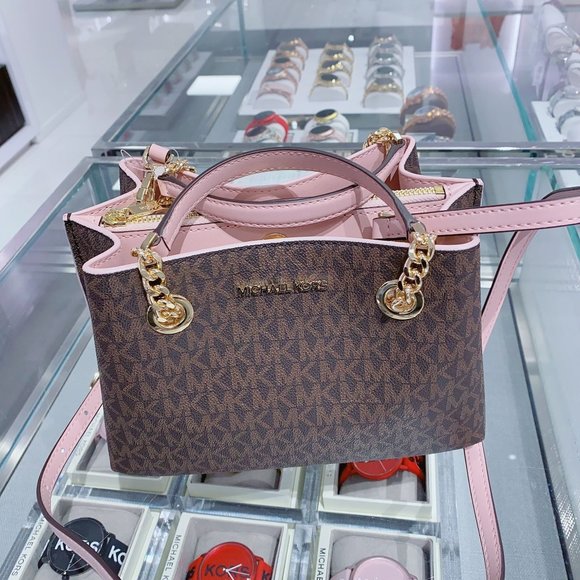 Michael Kors Handbags - MK TEAGEN MD MESSENGER SATCHEL BROWN LOGO BLOSSOM